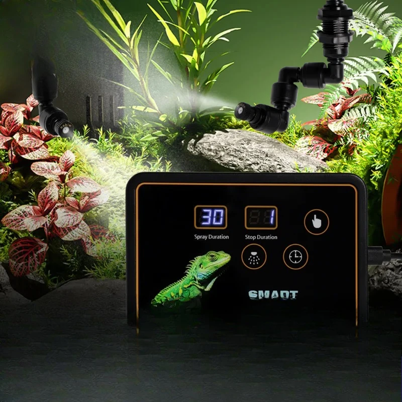

Intelligent Automatic Reptile Fogger Touch Screen Sprinkler Control Electronic Humidifier Timer Mist Rainforest Spray System Set