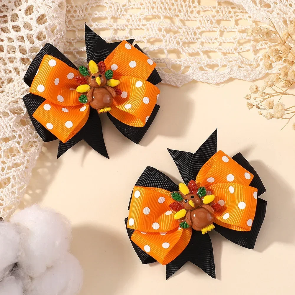 2Pcs/Set Kids Halloween Hair Accessories Hairpin Bow with Gh