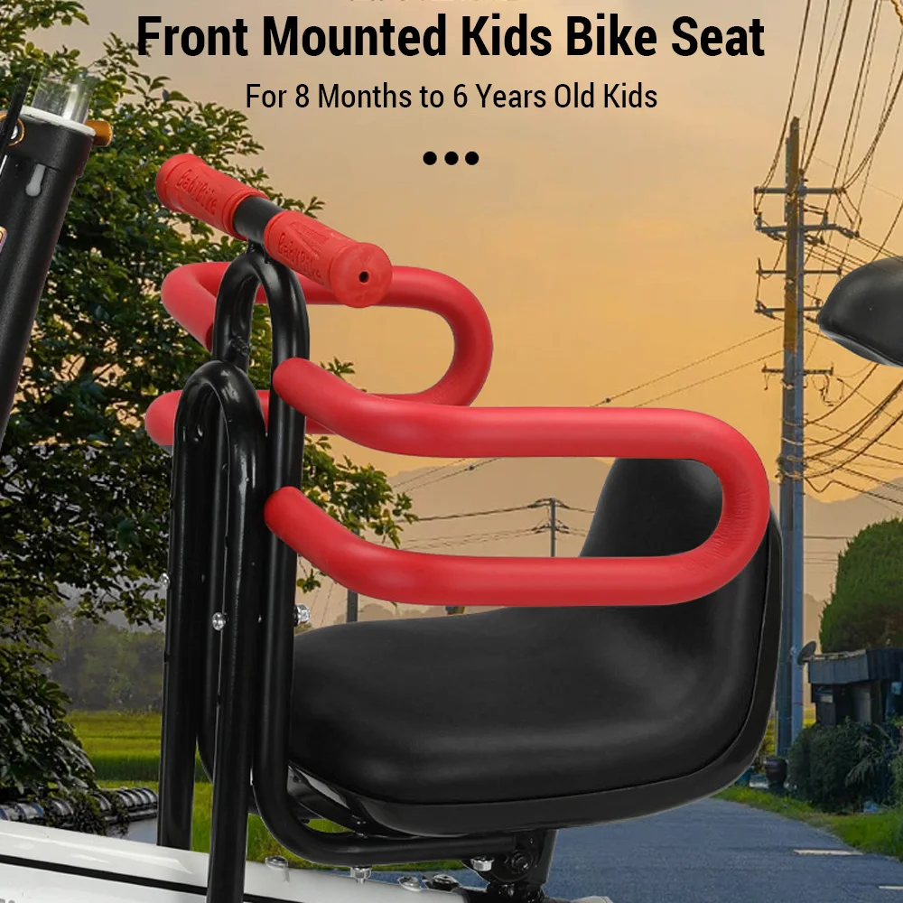 Front Toddler Bike Seat Front Mounted Children Safety Seat with Fence and Footrest