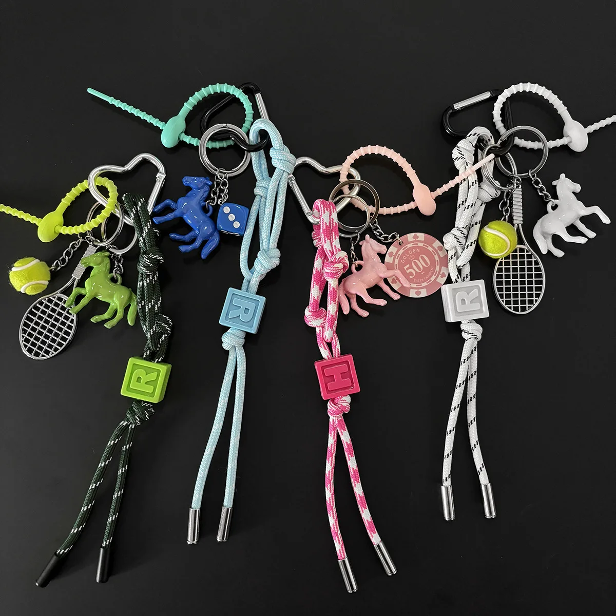 Tennis pony charm bag hanging keychain braided rope lanyard bag charm