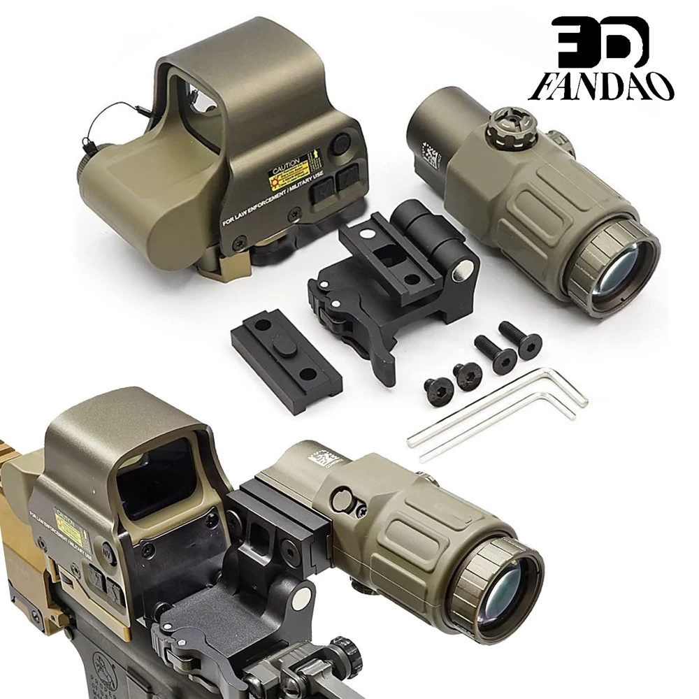 

558 Holographic Sights + 3X Magnifier Combo Airsoft Green&Red dot Sight with 20mm Switch to Side Quick Detachable QD Mount