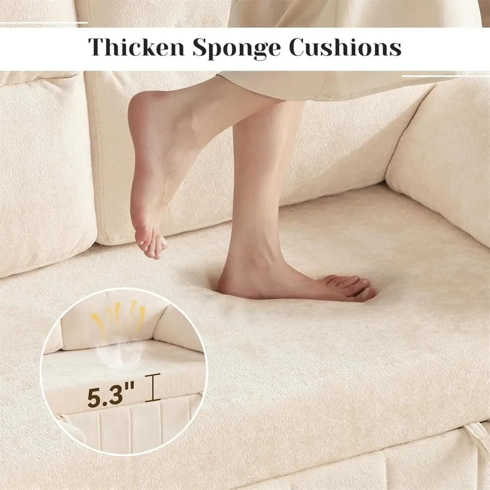 أريكة نوم مقاس 84 بوصة مع سرير قابل للسحب، أريكة سرير سحابية 3 في 1 مع كرسي تخزين USB، نائمة قابلة للتحويل من الشنيل S