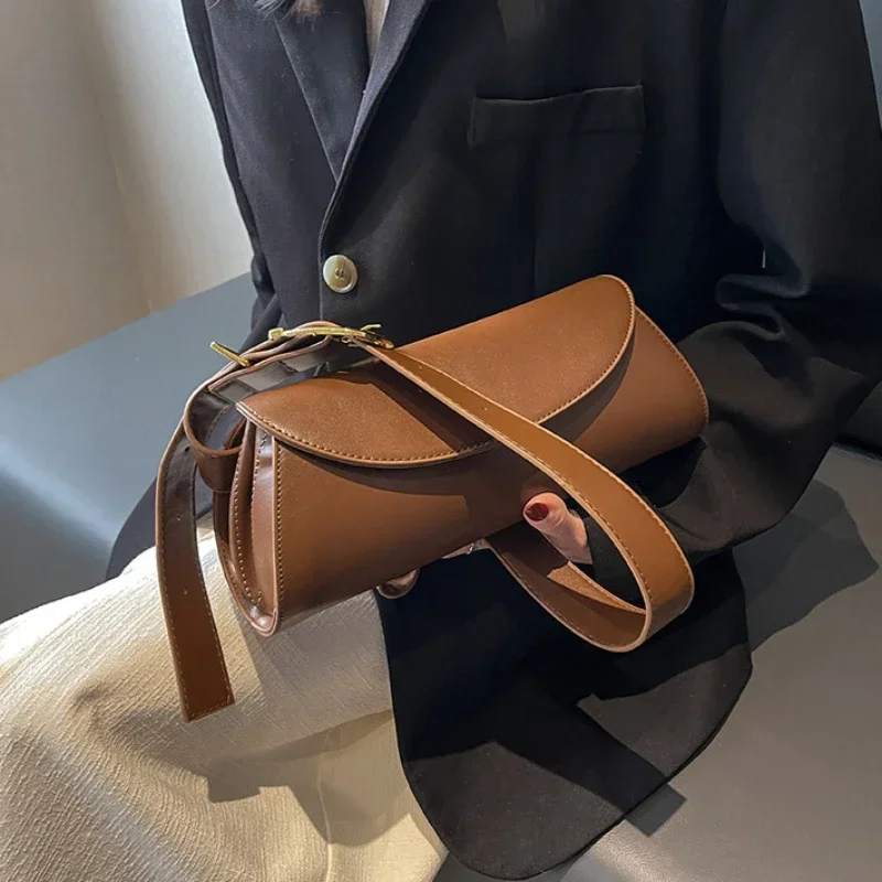 2024 Adjustable Wide Strap Shoulder Bag for Women Underarm Small Retro Bag Leather Handbag Shopper Purse Fashion Crossbody Bag