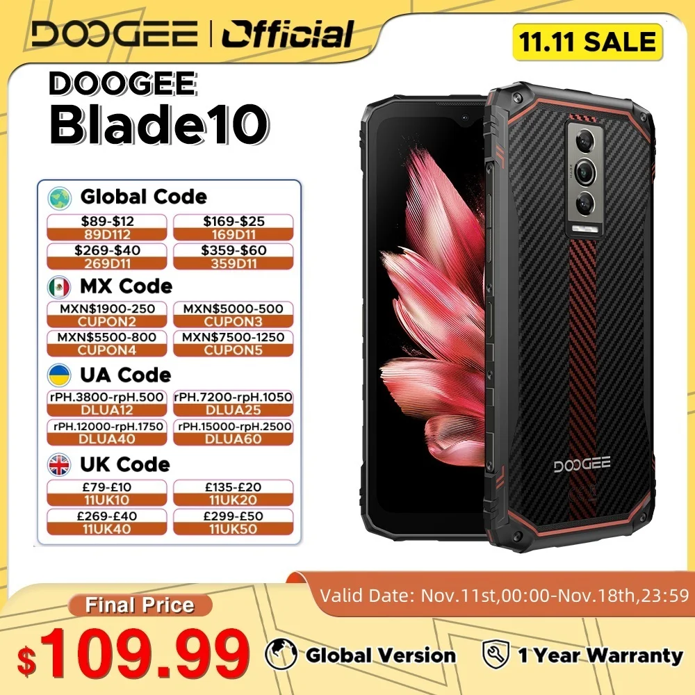 DOOGEE Blade10 Прочный телефон Android 14 6,56 дюйма, 90 Гц, дисплей, 4 ГБ, 128 ГБ, восьмиядерный процессор, 5150 мАч, 10 Вт, зарядка, 16 МП, основная камера, разблокировка лица