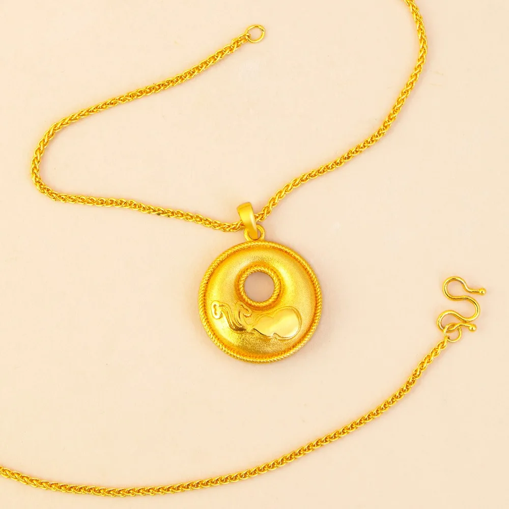 Drawing process hollow-out calabash safe buckle pendant retro fashion necklace 9999gold