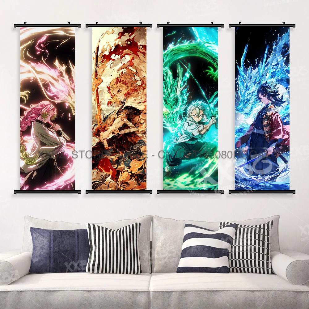 Demon Slayer: Kimetsu No Yaiba Leinwand, Heimdekoration, Wandkunst, zum Aufhängen, Gemälde, Schriftrollen, Bilddruck, Anime-Figuren, Poster – Detail 3