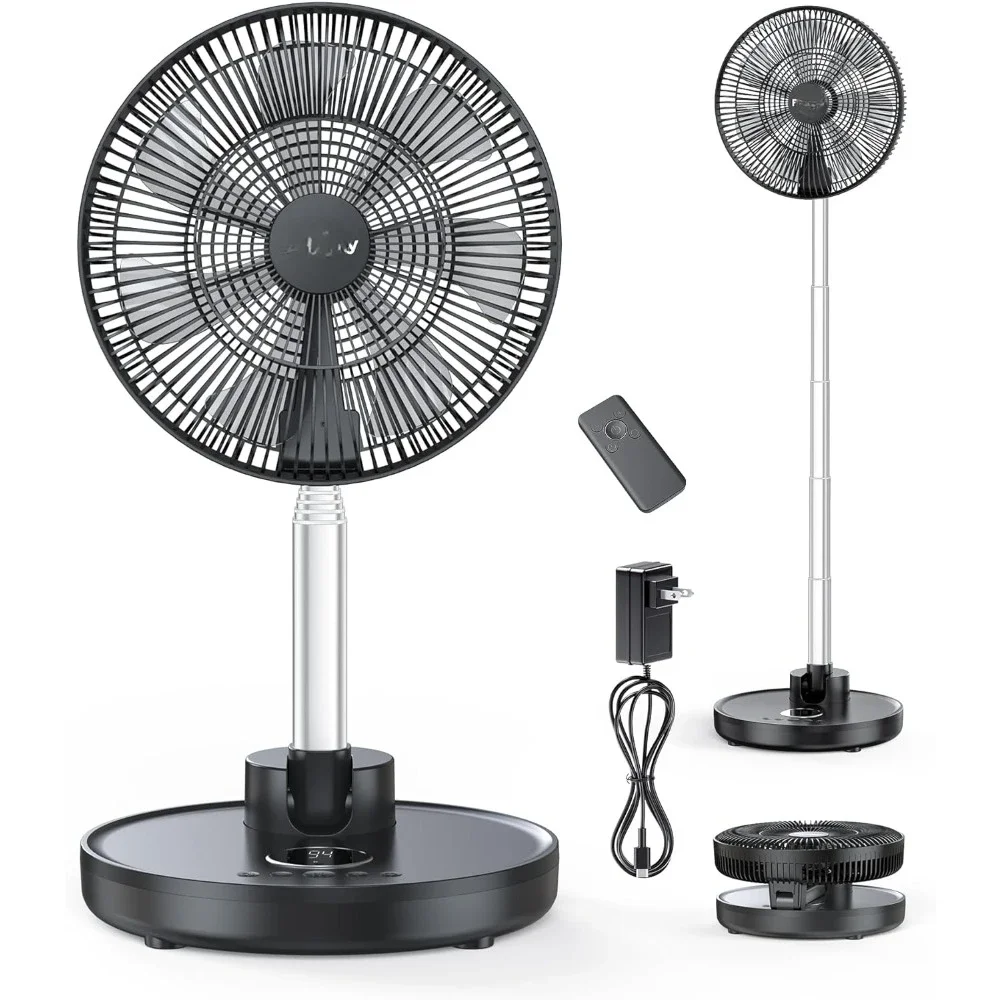 

L # Standing Fan 12” Foldable Portable Quiet Floor Fan 12000mAh Rechargeable Pedestal Fan With Remote, Timer Setting