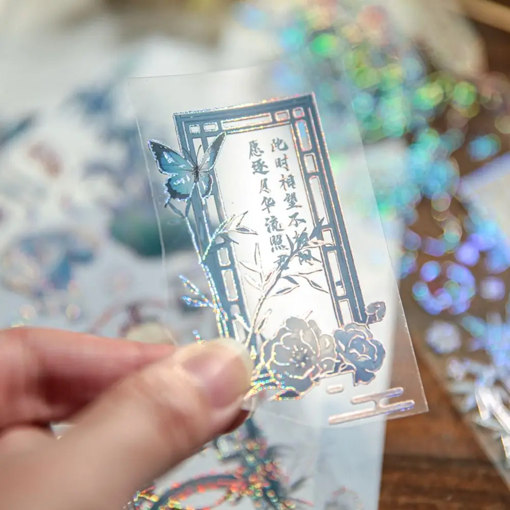 DIY Crafts Moonlight Flower Collage Decals Handmade Aesthetic Embossed Gilding Sticker PVC Decorative Laser Aesthetic Decals