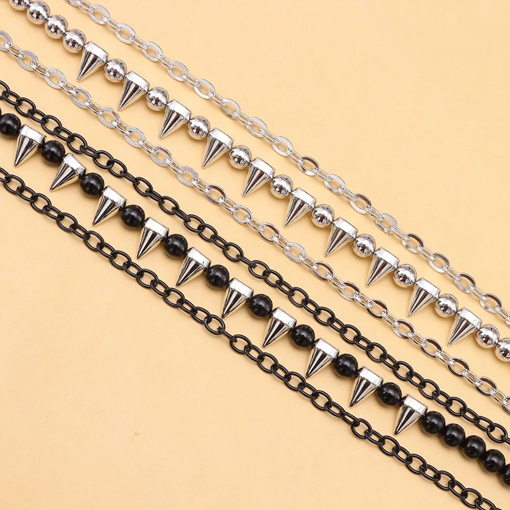 Cool Hip Hop Punk Style Fashion Personality Rivet Trouser Chain Multi-Layer Beaded Accessory All-Match Fashion Jewelry
