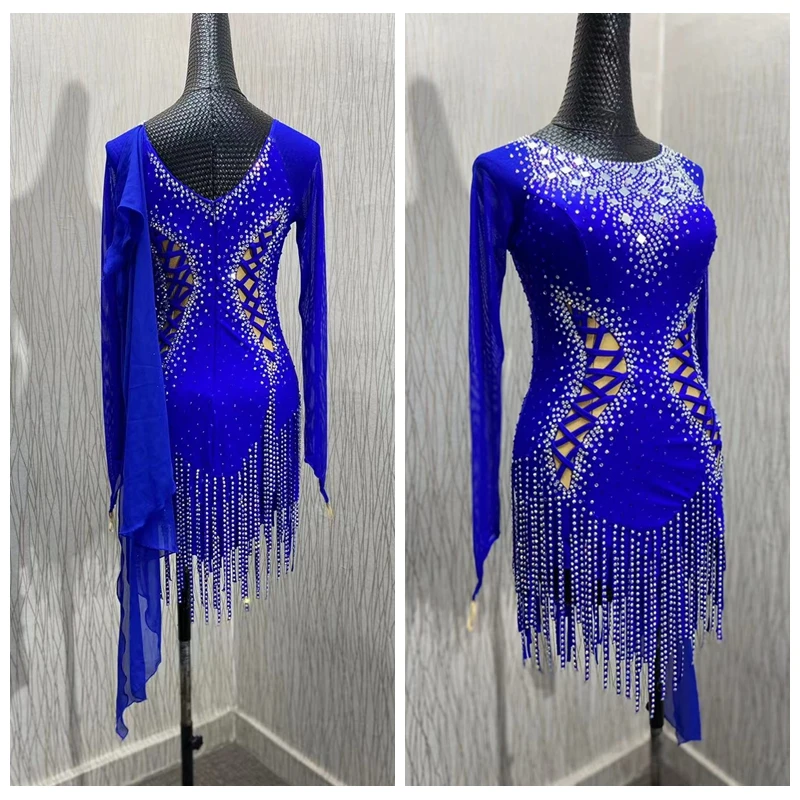 Latin dance dress Royal blue latin dress women for comptition latin dance costume girls salsa dancing dresses