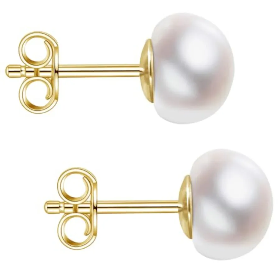 Pendientes de Perlas Hechos a Mano con Garantía de Calidad, Pendientes de Botón de Plata de Ley con Perlas Cultivadas de Agua Dulce Blancas para Mujer