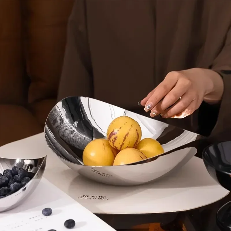 Luxury 304 Stainless Steel Snack Fruit Bowl Large Salad Serving Dish Fruit Tray Storage for Home Livingroom Kitchen Coffee Table