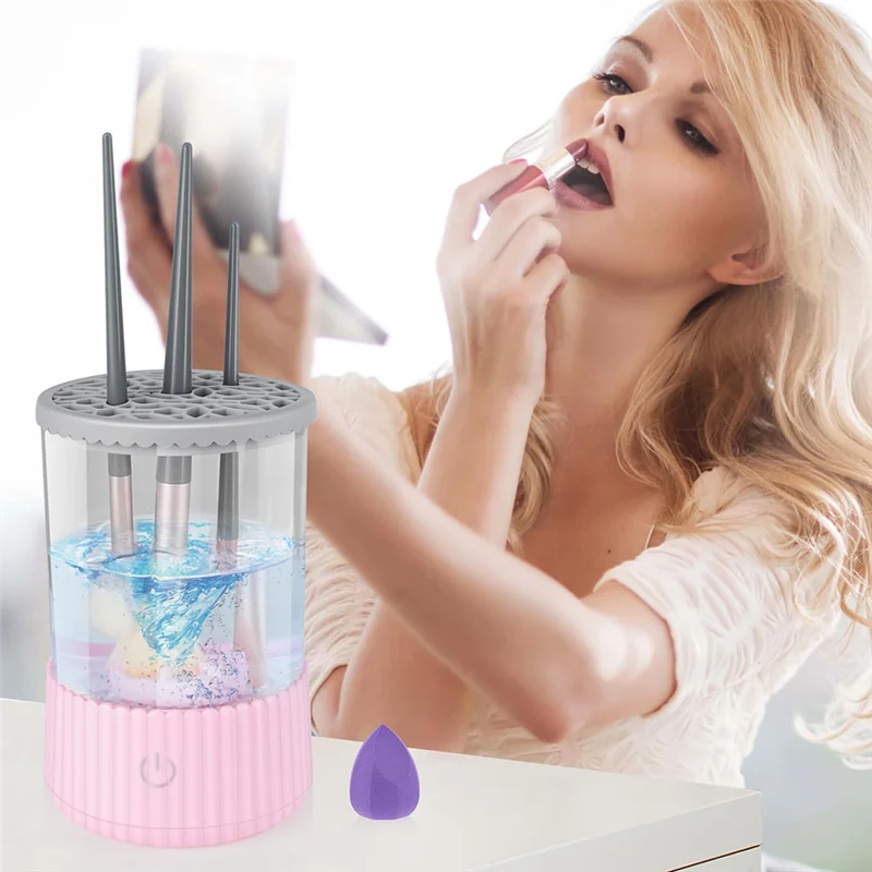 

B98A-Электрический очиститель кистей для макияжа, USB-мойка кистей для макияжа, очистка для красоты, женщин, эффективная машина, розовый цвет