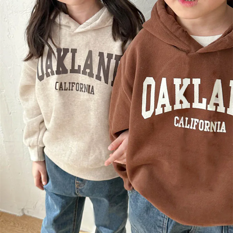 

Children Clothing Fashion Letter Hooded Loose Casual Hoodie 2024 Autumn Winter New Boys Girls Korean Style Casual Shirt