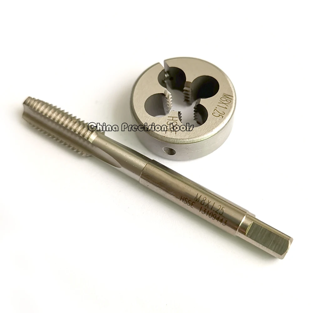2pcs HSSE เมตริกด้ายปรับแยก Die ชุด M7 M7X1 M8 M8X1.25 ตรงขลุ่ยก๊อกตายชุด M8X1 M8X1.5 M8X0.75 เครื่องมือ