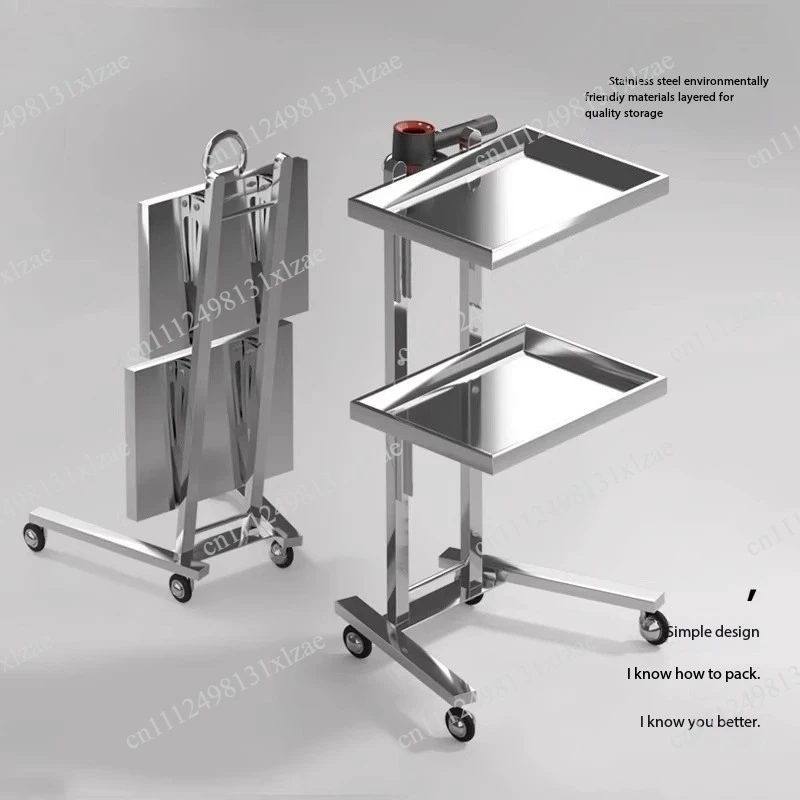 Stainless Steel Foldable Tool Cart Beauty Salon/Barber Shop Trolley Storage workbench supermarket 2-tier tool cart