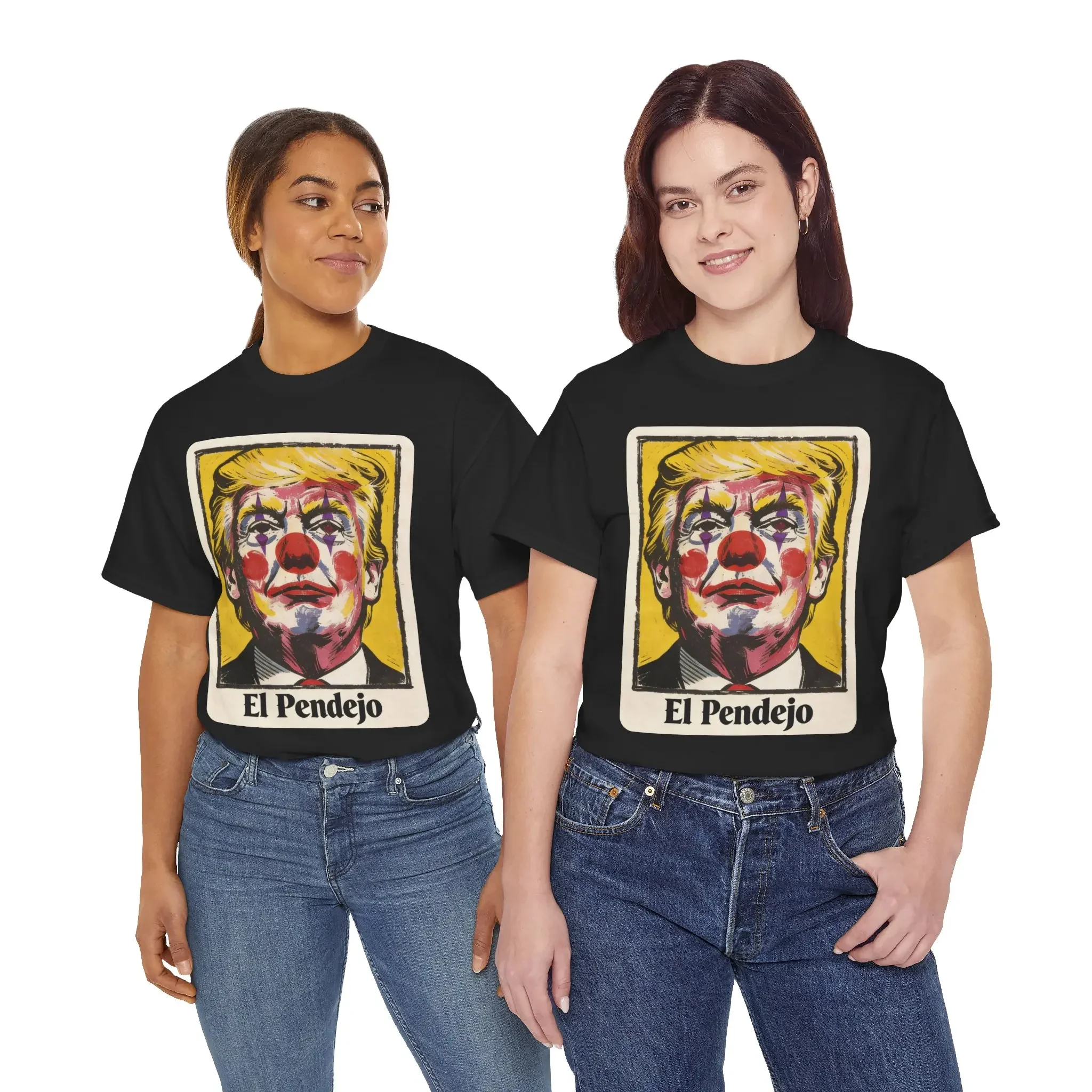 Political Satirical El Pendejo Clown Portrait T-Shirt - Short-Sleeve, Round Neck Streetwear Top for Men - Summer Casual Oversized Funny Statement Clothing Gift, Shortsleeve