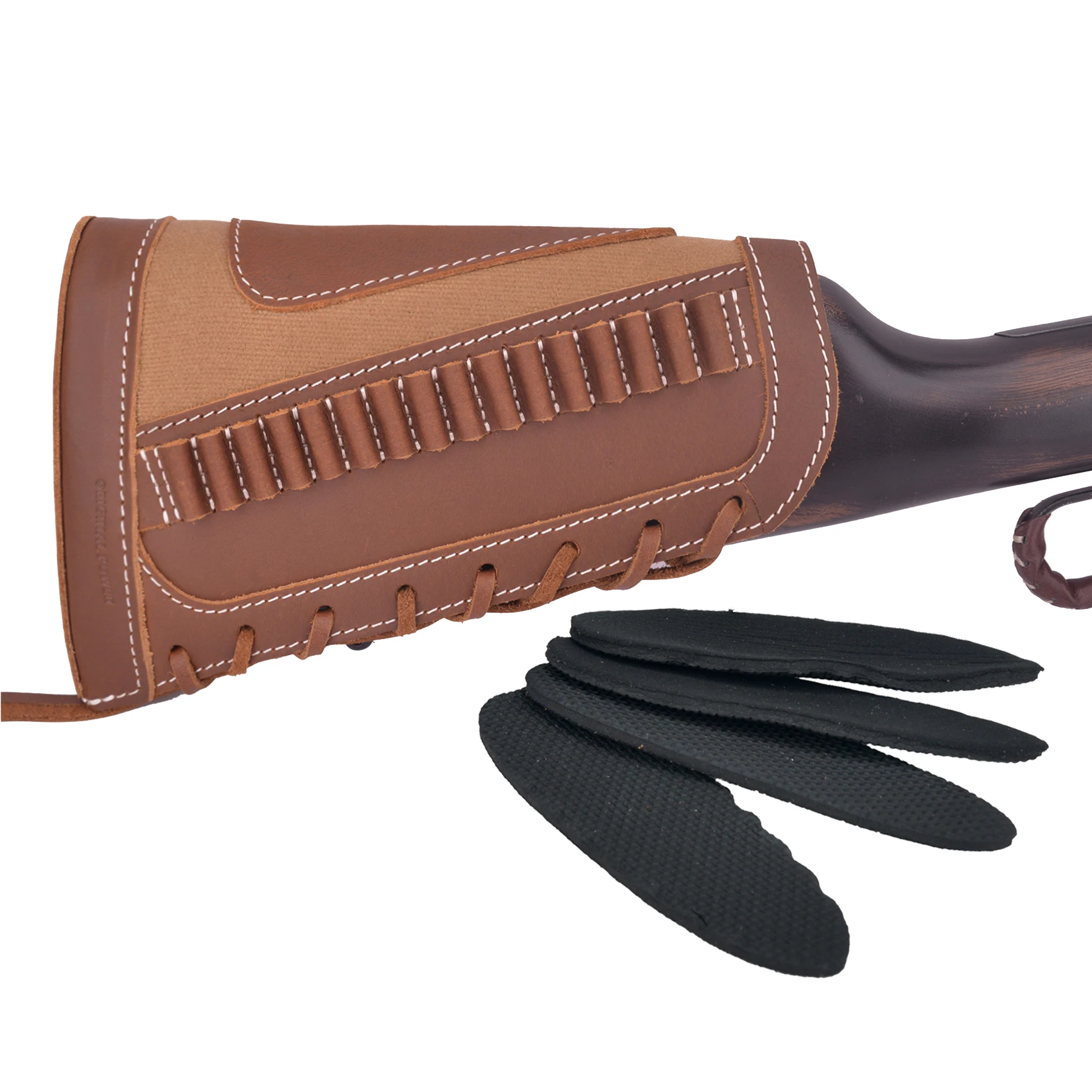 Canvas Leather Cheek Rest Pad Cartridges Holder Buttstock Cover Ammo Gun Stock Cover Hunting For .308 .45-70 .30-30 .122LR 12GA