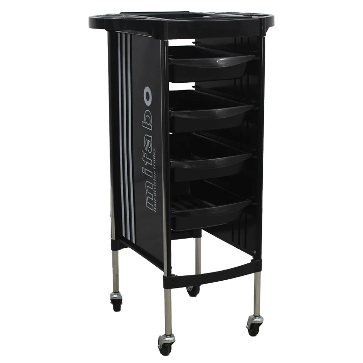 Barber Shop Equipment Black Plastic Drawer Salon Storage Trolleys with Wheels
