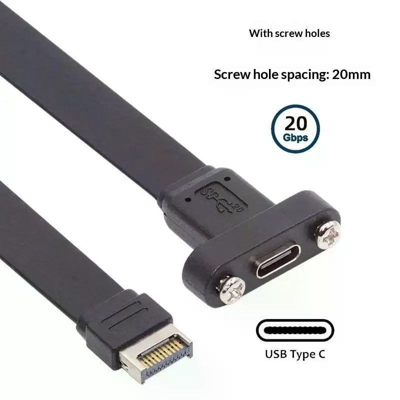 20Gbps USB3.2 Gen2x2 USB-C Flat Cable Motherboard USB 20Pin Type-E To Type-C Extension Adapter W/ Full-Profile PCIe Bracket 0.5