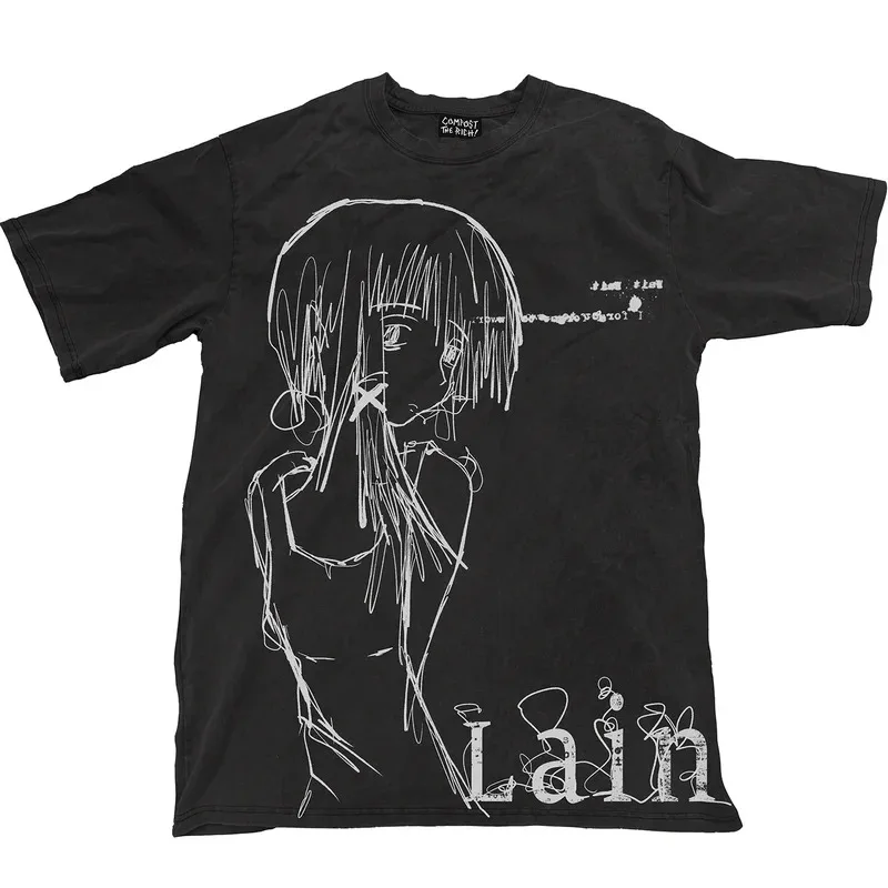 2026 New Men Women Sketch Anime Girl Cyber Style Graphic T-Shirt Unisex Cotton Loose Tee