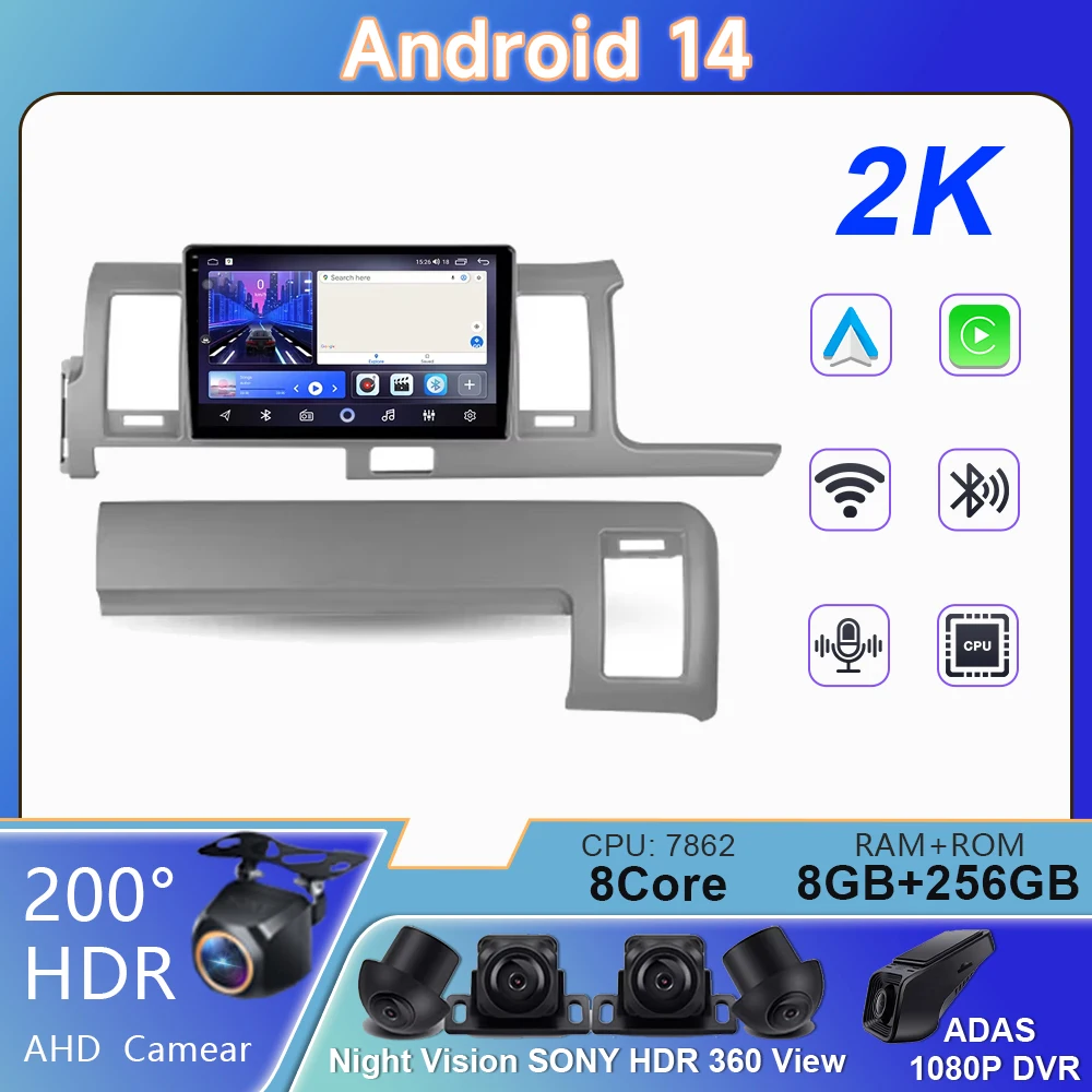 4G BT For Toyota Hiace H200 2010 - 2018 RHD Stereo Carplay Android Auto GPS Navigation Multimedia Player Car Radio Wifi No 2din