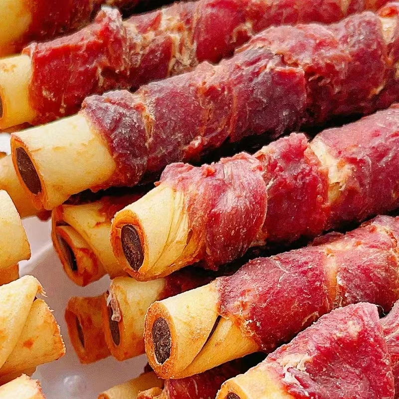 جلد البقر الملفوف في حشوة لحم البقر والدجاج يعامل الكلاب للكلاب المتوسطة والكبيرة - مصنوع من جلد البقر - بروتين عالي #6