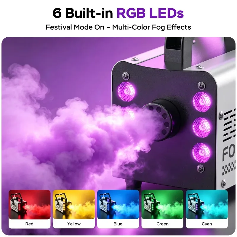400W Mini RGB LED Fog Projector 6PCS LED Beads Colorful Smoke Effect for Halloween Christmas Wedding Party Stage Lighting