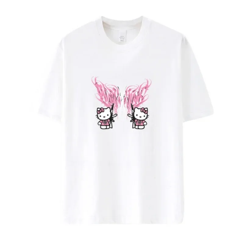 Hello Kitty Loose Casual Short Sleeved Oversize T Shirt Men Women with The Same Paragraph Summer New Print Y2k Top Women Clothes