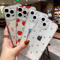Phone Case for Realme C53 C51 C75 C67 C63 C65 9 12 Pro Plus 8 9 Pro 5G Screen of Red Cherry Daisy Transparent Silicone TPU Cover