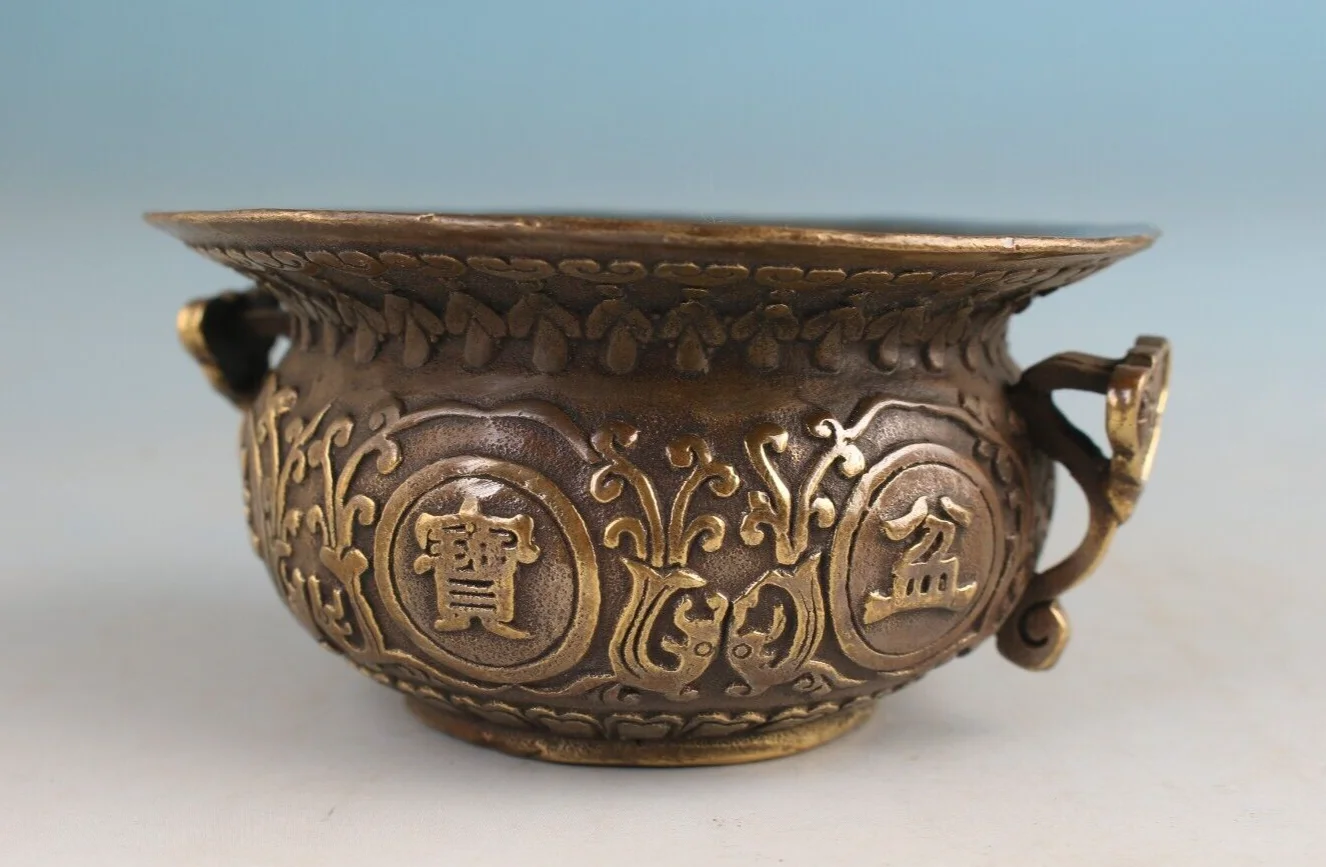 

chinese bronze copper handmade lucky statue figure pot bowl incense burner