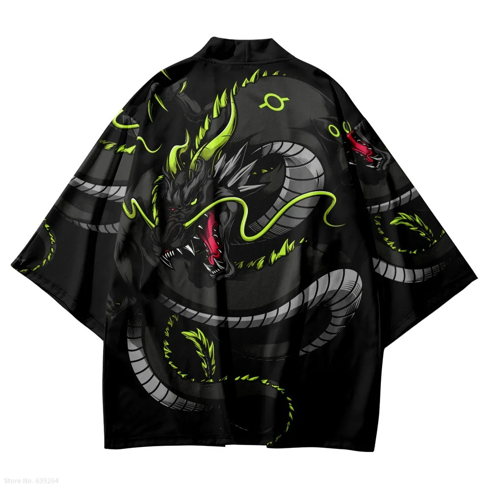 New Arrival Japanese Style Dragon Print Traditional Kimono Men Yukata Cardigan Shirts Cosplay Haori Oversized Streetwear Tops
