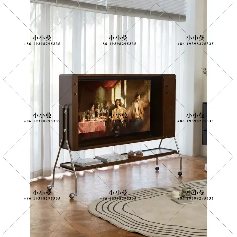 All Solid Wood Removable TV Cabinet for Living Room Small Apartment 2025 New Antique Style Storage Shelf Bracket Household