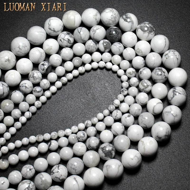 Natural Stone White Howlite Turquoise Loose Round Spacer Beads For Jewelry Making  DIY Necklace Bracelet Accessories 2-14MM 15\'\'