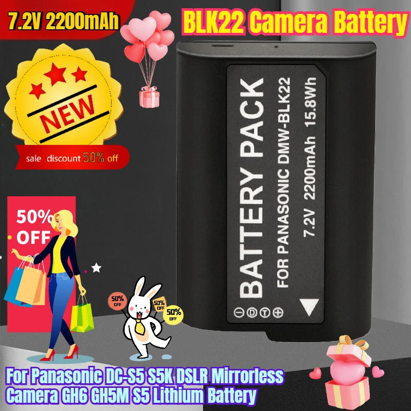 

7.2V 2200mAh BLK22 Camera Battery for Panasonic DC-S5 S5K DSLR Mirrorless Camera GH6 GH5M S5 Lithium Battery