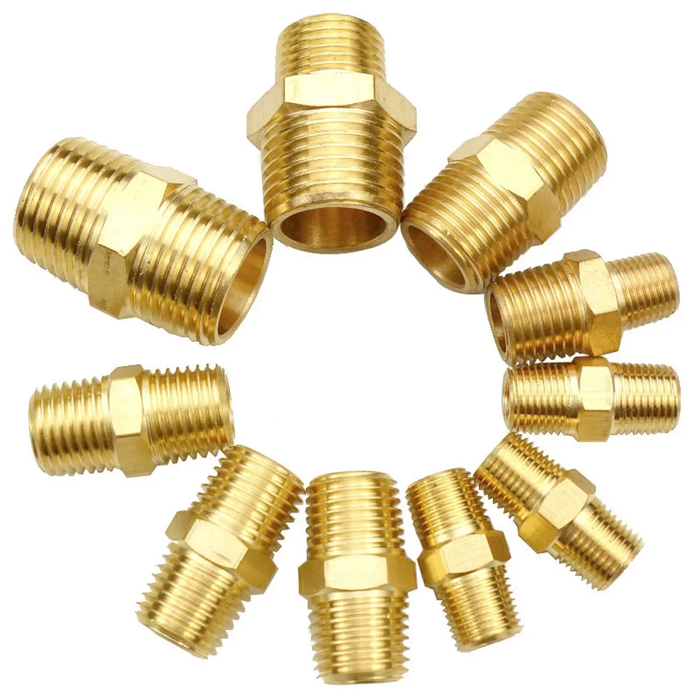 1/8 "1/4" 3/8 "1/2" 3/4 "1" BSPT NPT Macho Hex Redutor de Mamilo Adaptador de Conector de Encaixe de Tubulação de Latão Água Gás Propano Jardim Doméstico