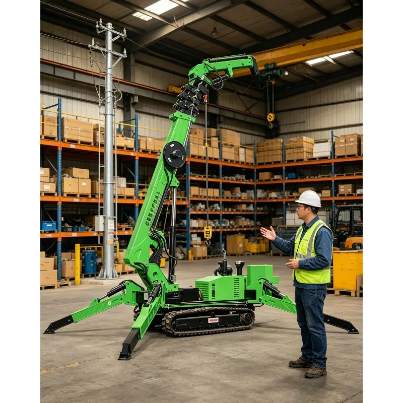 8 Ton Spider Crane Heavy Duty Crawler Mobile Crane Long Reach Articulating Arm 360° Swivel High Rise Building Construction Lift