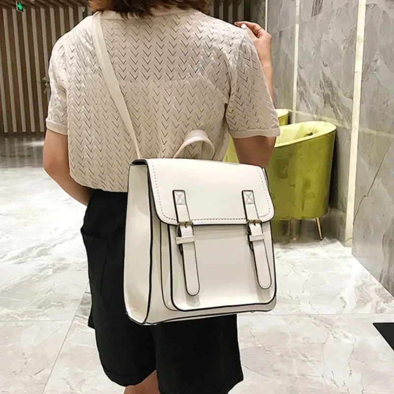 Solid Soft Interior Compartment Backpacks 2024 Casual Flap Pocket Bags for Women Light Luxury Interior Zipper Pocket Backpacks