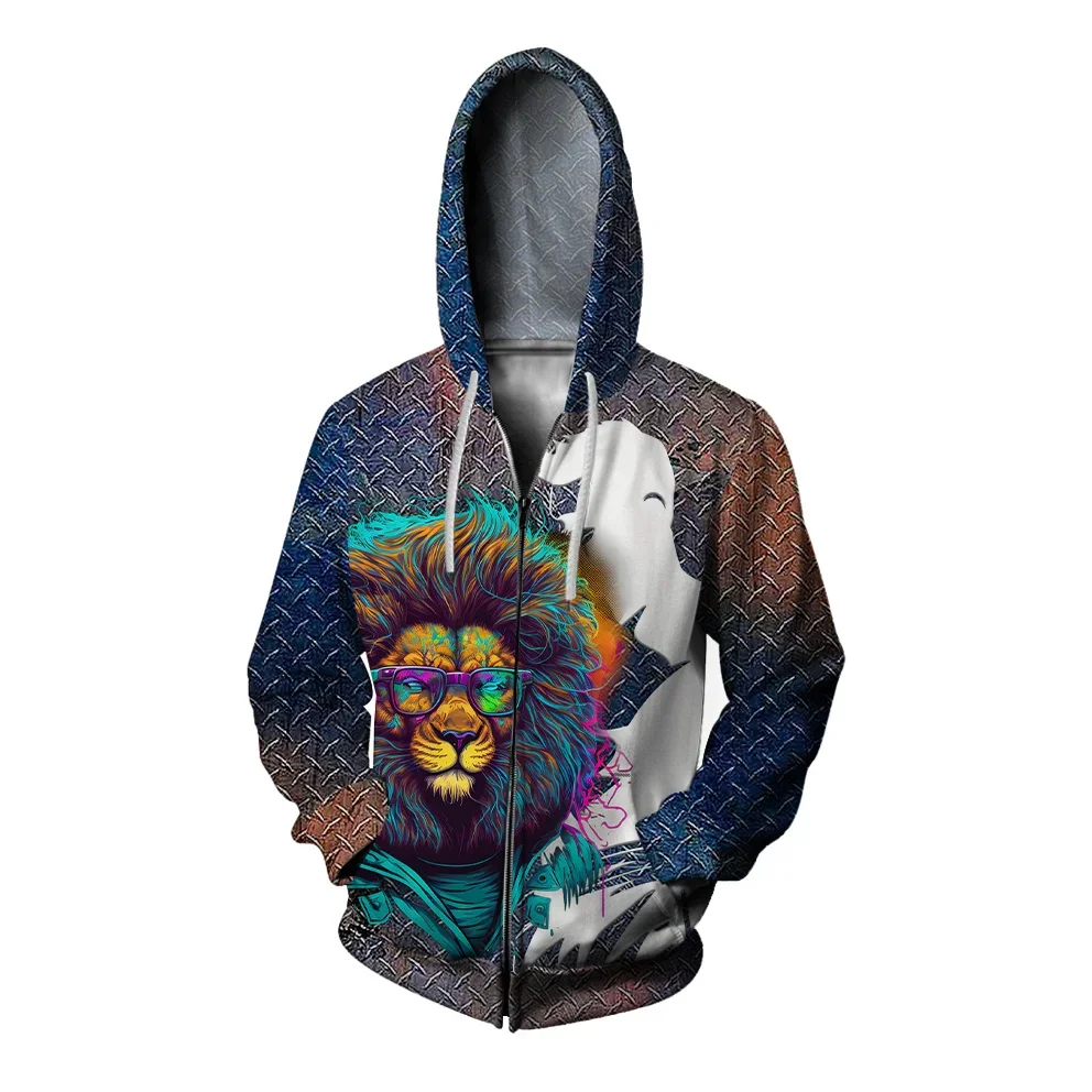 Lion Print Sweatshirts for Men Trendy and Comfortable Mens Clothing Casual and Versatile Zip Up Hoodies Man Hoodie Sweatshirt