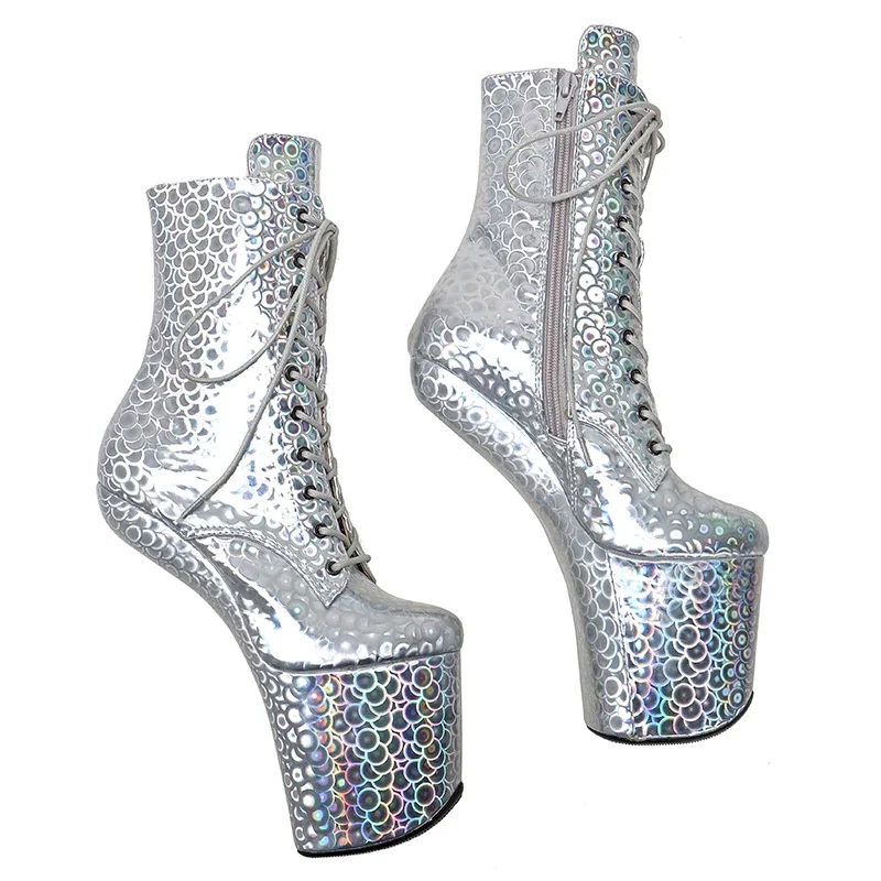Leecabe heelless style shiny PU Upper Platform Ankle Boots  Exotic stripper pole dance shoes