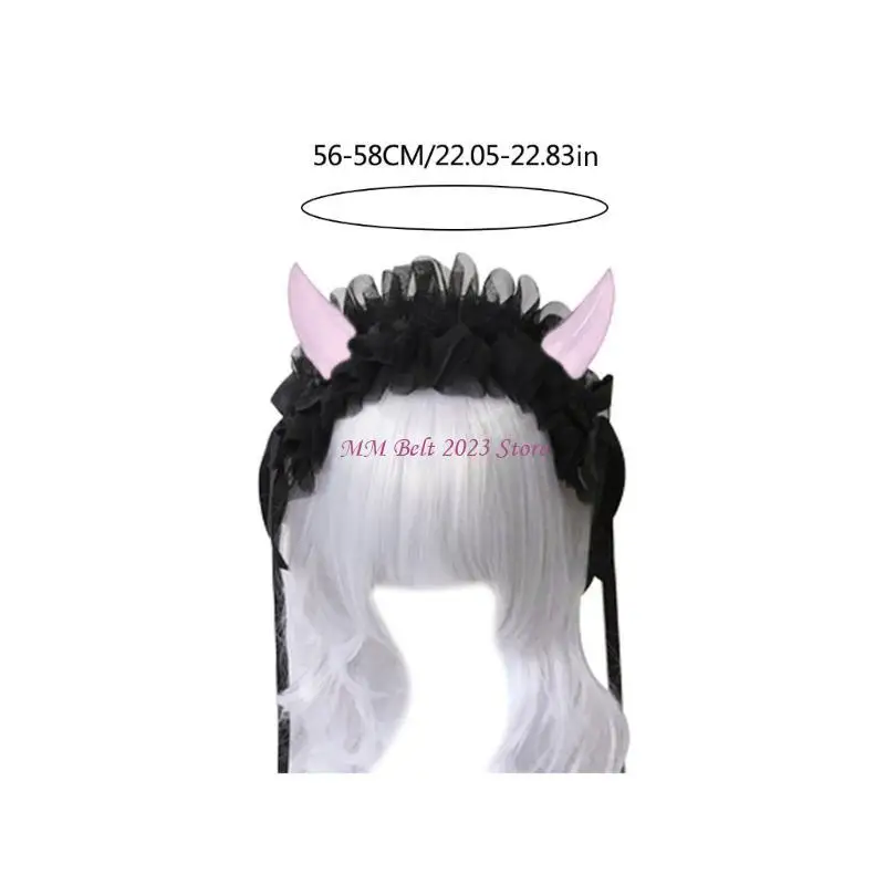 49ME عصابة رأس جميلة على شكل قرن الشيطان الكرتوني، رباط شعر لطيف للأطفال البالغين #6