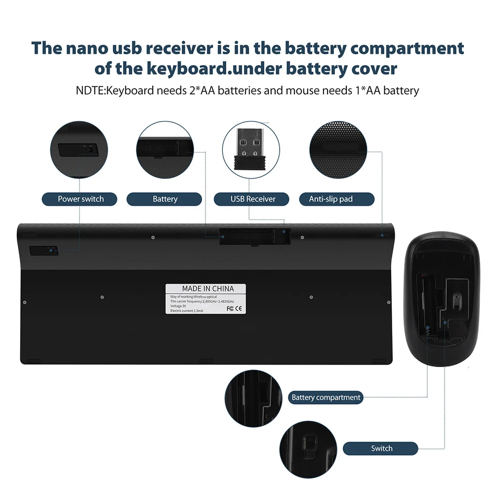 

1 комплект, беспроводная клавиатура и мышь, комбинированный 800/1200/1600 точек на дюйм, регулируемый бесшумный ножничный переключатель для домашнего офиса, игровой компьютерный аксессуар