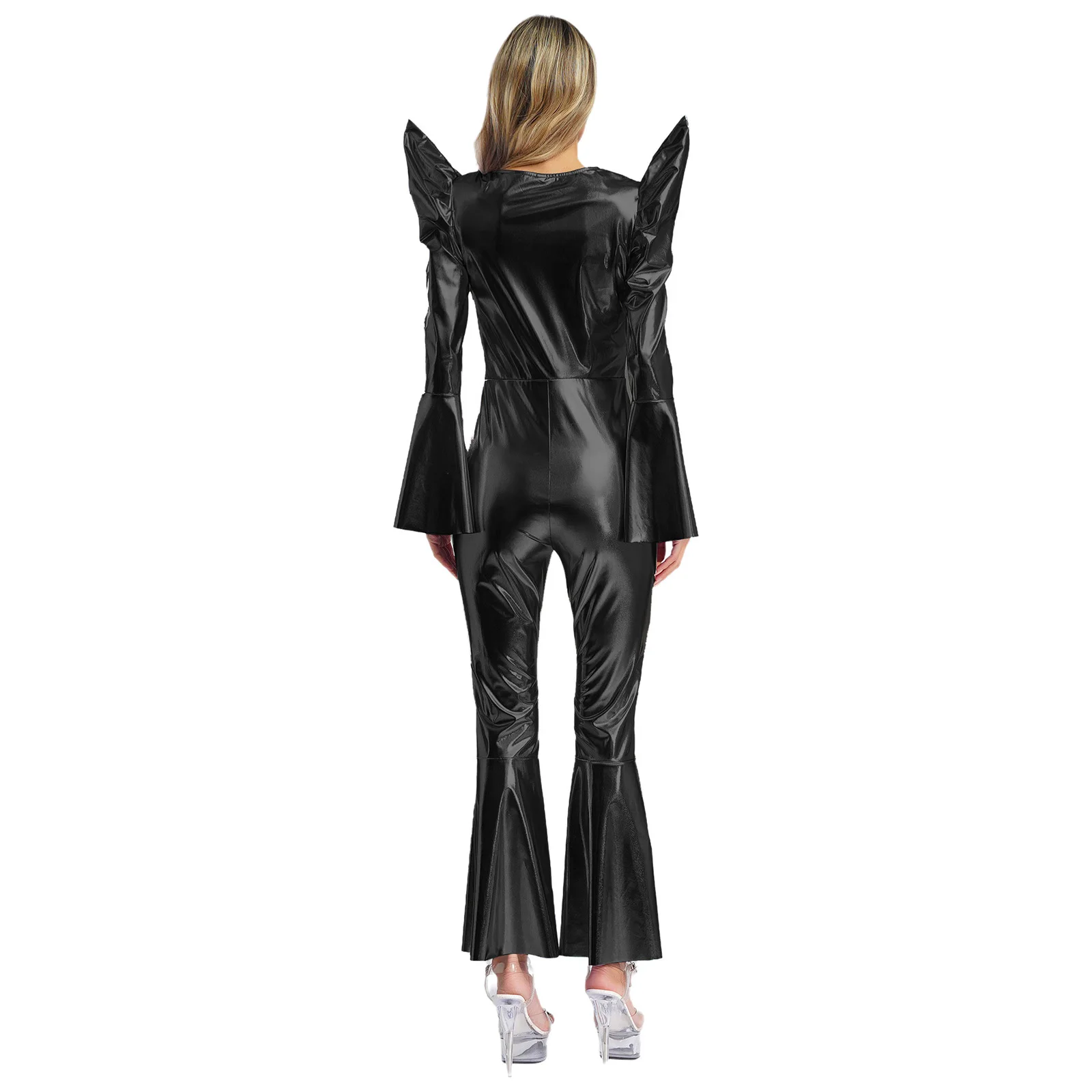 أزياء النساء الرجعية كلوبوير مهرجان الهالوين أزياء عتيقة 70s ديسكو الزي لامعة معدنية بذلة فام حفلة تنكرية الهبي رومبير