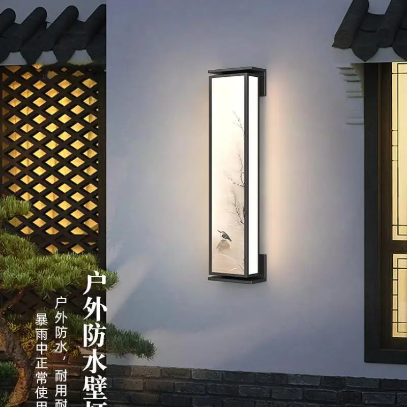 Chinese painting Antique Outdoor Wall Lamp Courtyard Garden Gate porch light Waterproof Door Balcony Entrance LED Wall sconces