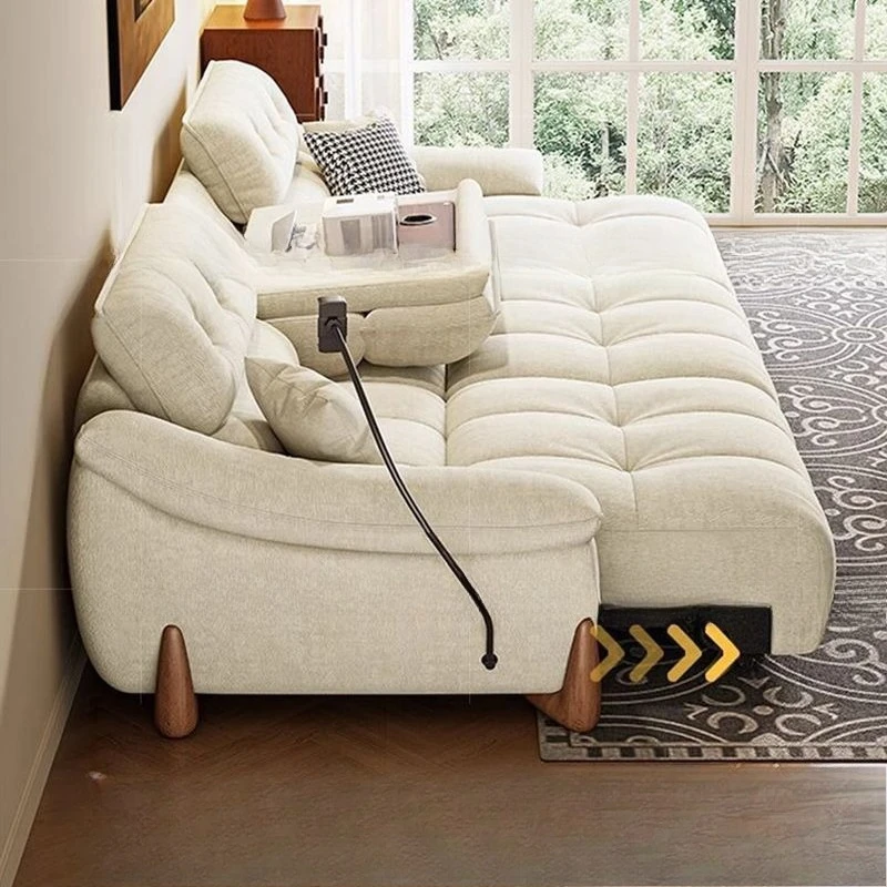 

Cream wind electric function sofa bed small apartment living room retractable sofa