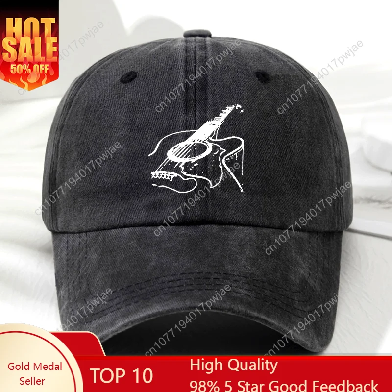 

Lightweight Vintage Polyester Unisex Guitar Print Baseball Cap - Adjustable Hand Washable Outdoor Sports Fishing Camping Hat - 1