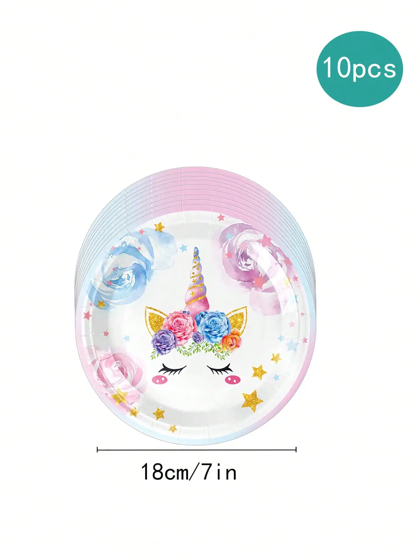 Disposable paper plates, magical unicorn supplies tray including 7-inch 9-inch dinner plate, paper cups, paper towels