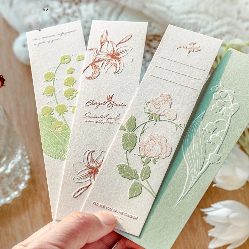 40Pcs MoMo Embossed 3D Letterpress Bookmarks Natural Imprint Reading Gift Message Note Summary Function Paper Cards