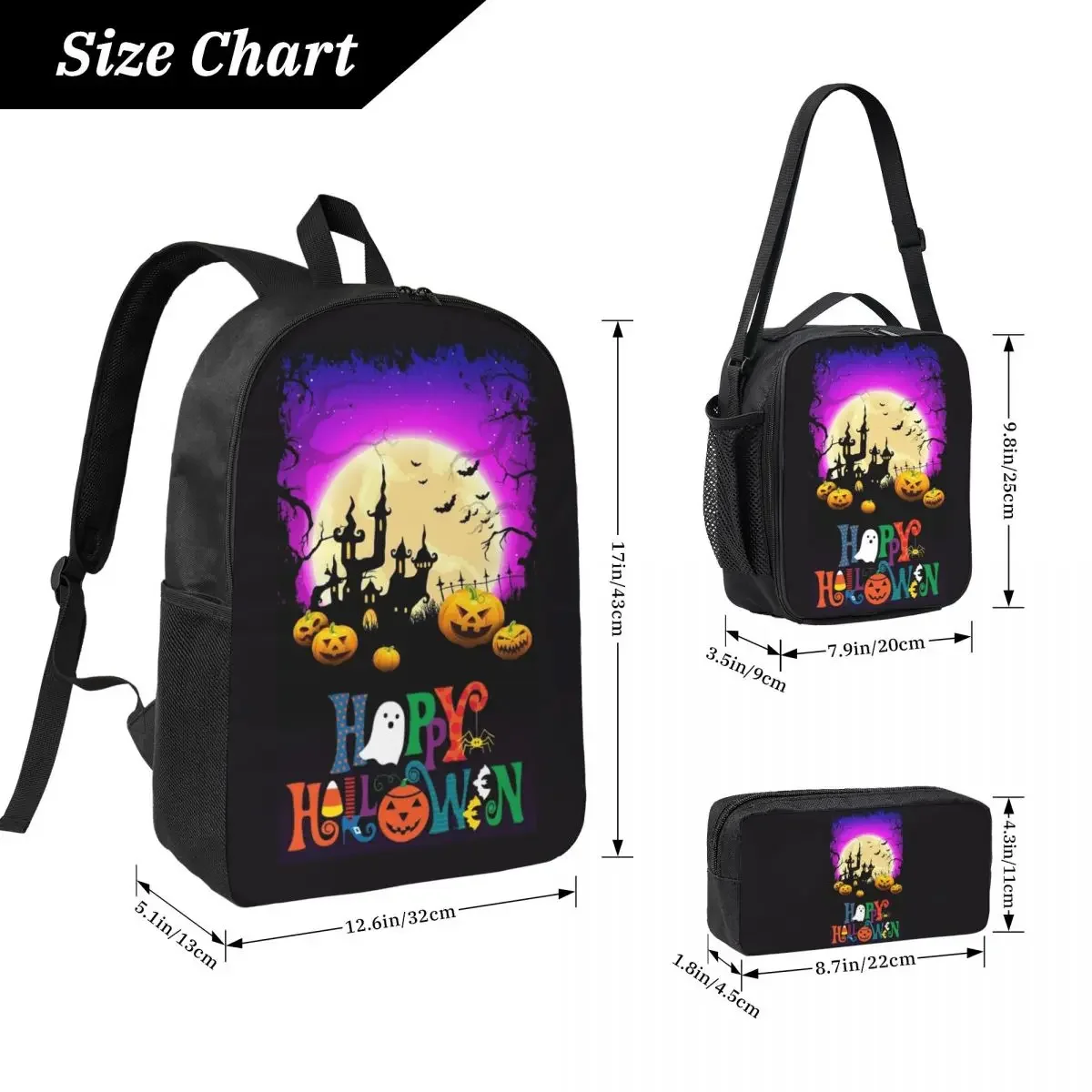 Ghost Pumpkin Halloween Backpack Boys Girls BookBag School Bag Computer Shoulder Bags 3ps Insulated Lunch Bag Pencil Case