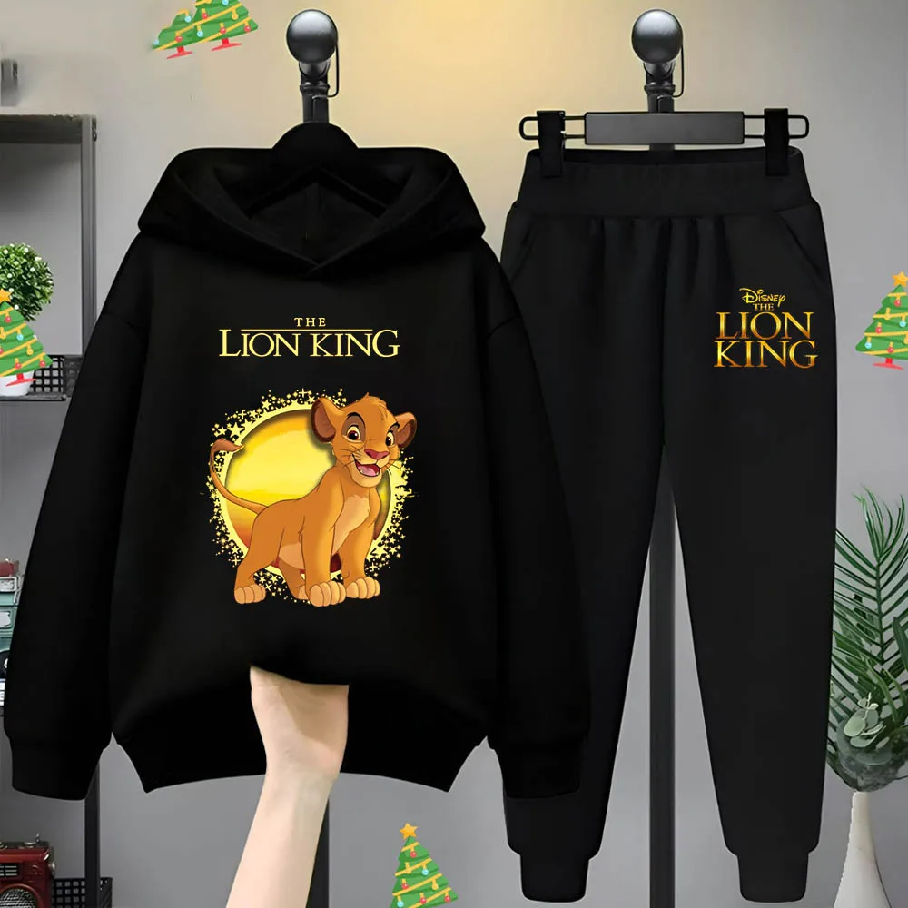 

Spring Fall Soft and Comfortable Children's Set Cartoon Printed Lion King Hoodie and Two-color Pinched Feet Tracksuit Disney